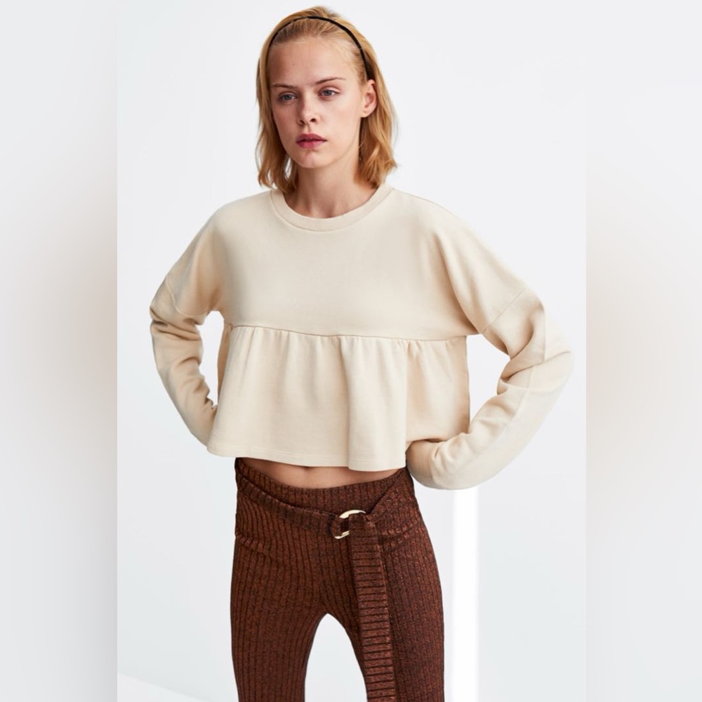 Zara Peplum Sweater Crop / Nude / Beige